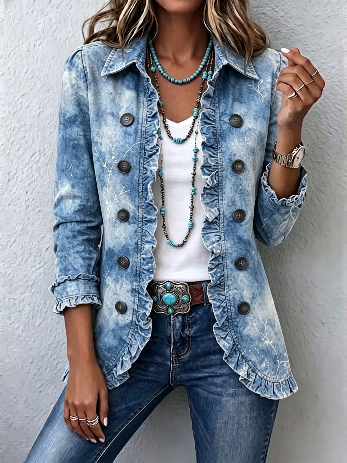 ELIZA & MAREN | BOTANICAL PRINT RUFFLE JACKET FOR WOMEN
