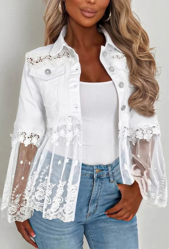 ELIZA & MAREN | LACE PANEL SHEER JACKET FOR WOMEN