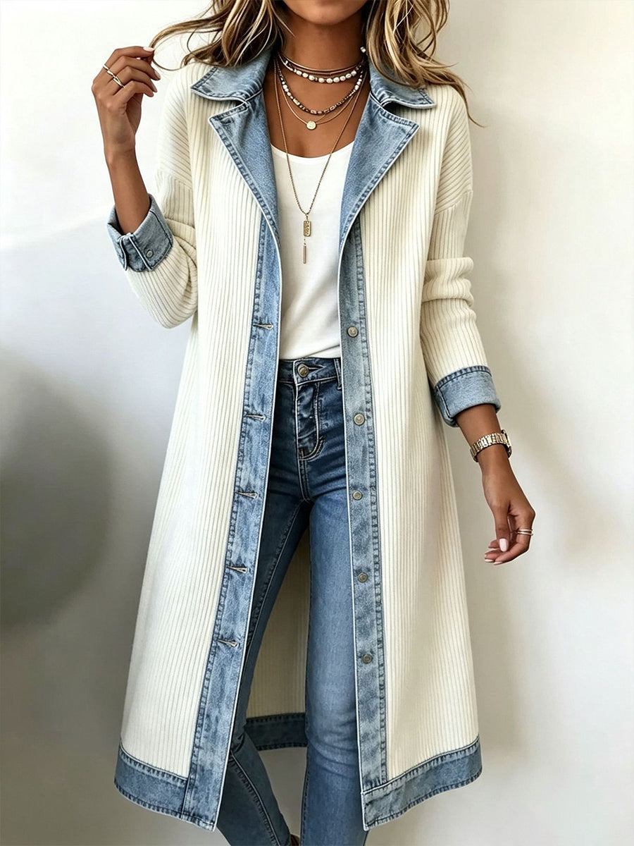 ELIZA & MAREN | LONG DENIM TRIM CARDIGAN FOR WOMEN