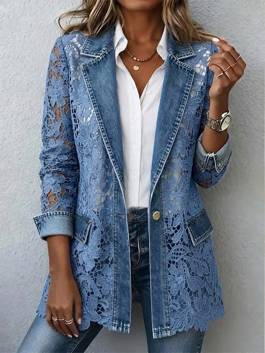 ELIZA & MAREN | FLORAL LACE PANEL BLAZER FOR WOMEN