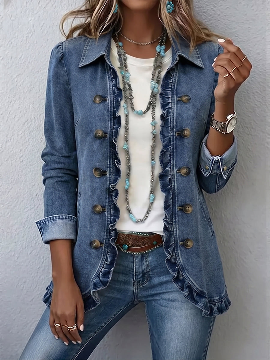 ELIZA & MAREN | BUTTON FRONT RUFFLE JACKET FOR WOMEN