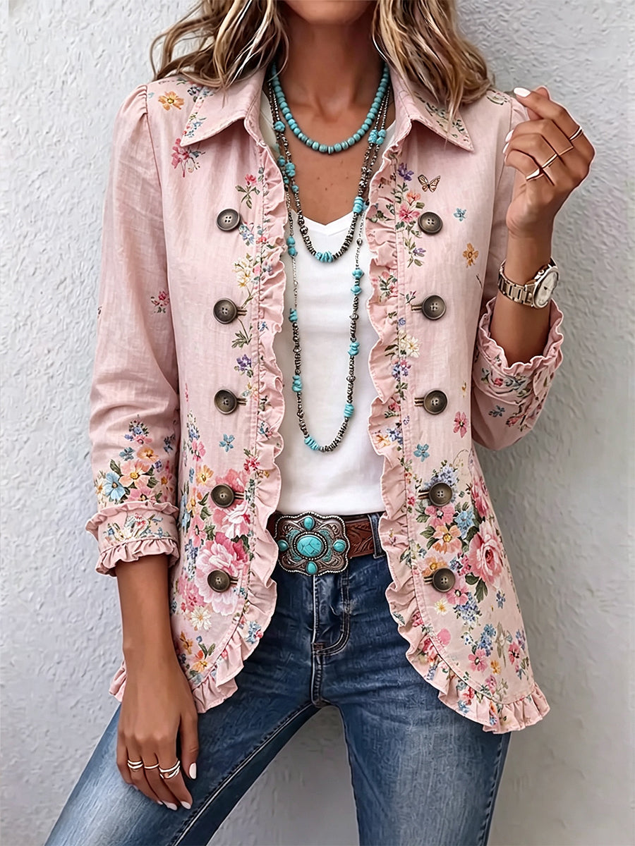 ELIZA & MAREN | BLUSH FLORAL RUFFLE JACKET FOR WOMEN