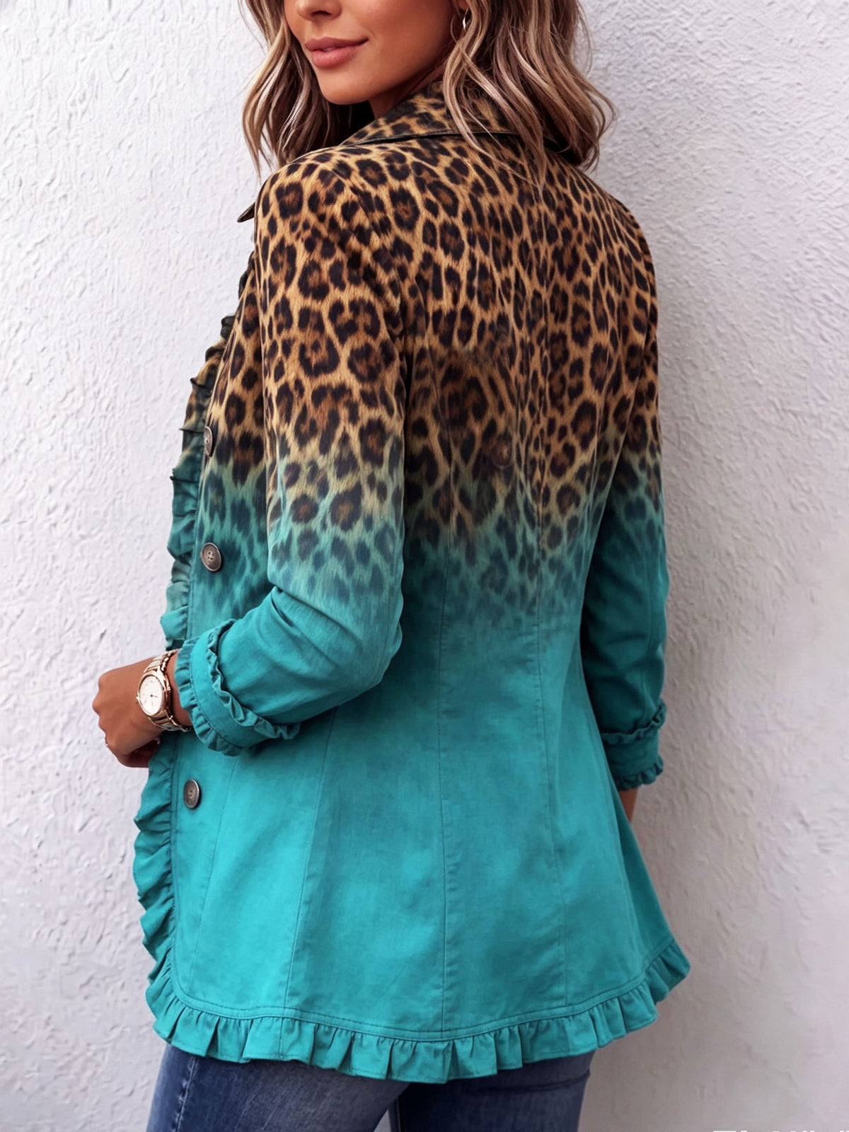 ELIZA & MAREN | LEOPARD OMBRE RUFFLE JACKET FOR WOMEN