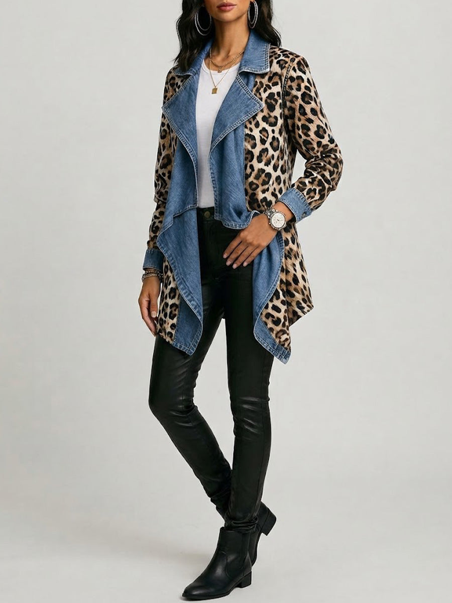 ELIZA & MAREN | OPEN LEOPARD DENIM JACKET FOR WOMEN