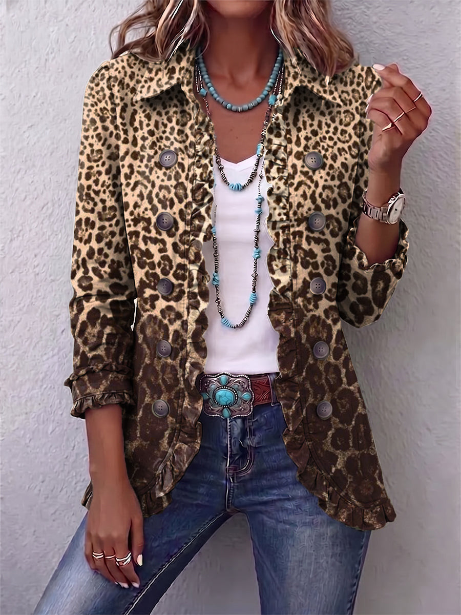 ELIZA & MAREN | GRADIENT LEOPARD RUFFLE JACKET FOR WOMEN