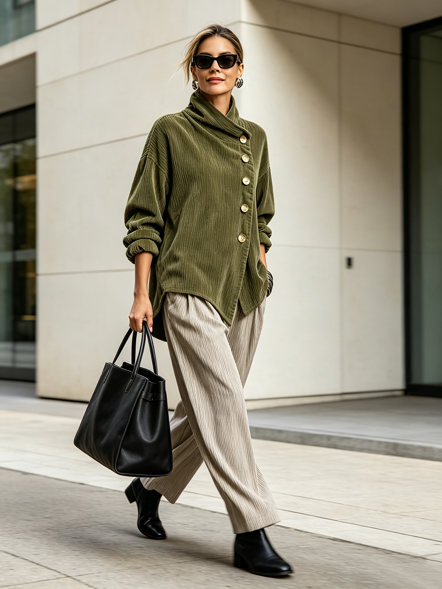 ELIZA & MAREN | CORDUROY BUTTON-UP TOP FOR WOMEN