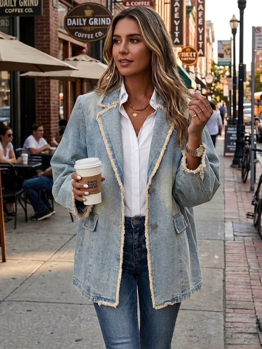 ELIZA & MAREN | RAW EDGE OVERSIZED BLAZER FOR WOMEN