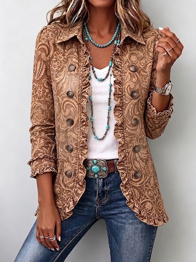 ELIZA & MAREN | WARM FLORAL RUFFLE JACKET FOR WOMEN