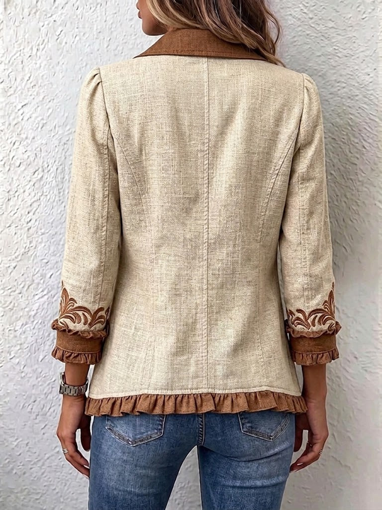 ELIZA & MAREN | FLORAL PLACKET OPEN JACKET FOR WOMEN