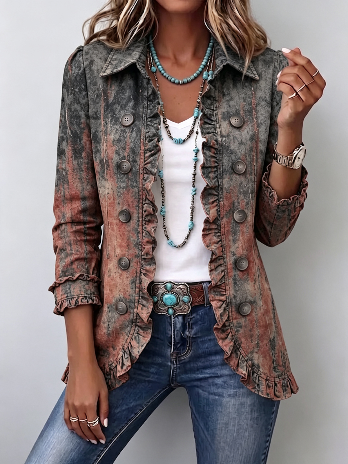 ELIZA & MAREN | GRADIENT TEXTURED RUFFLE JACKET FOR WOMEN