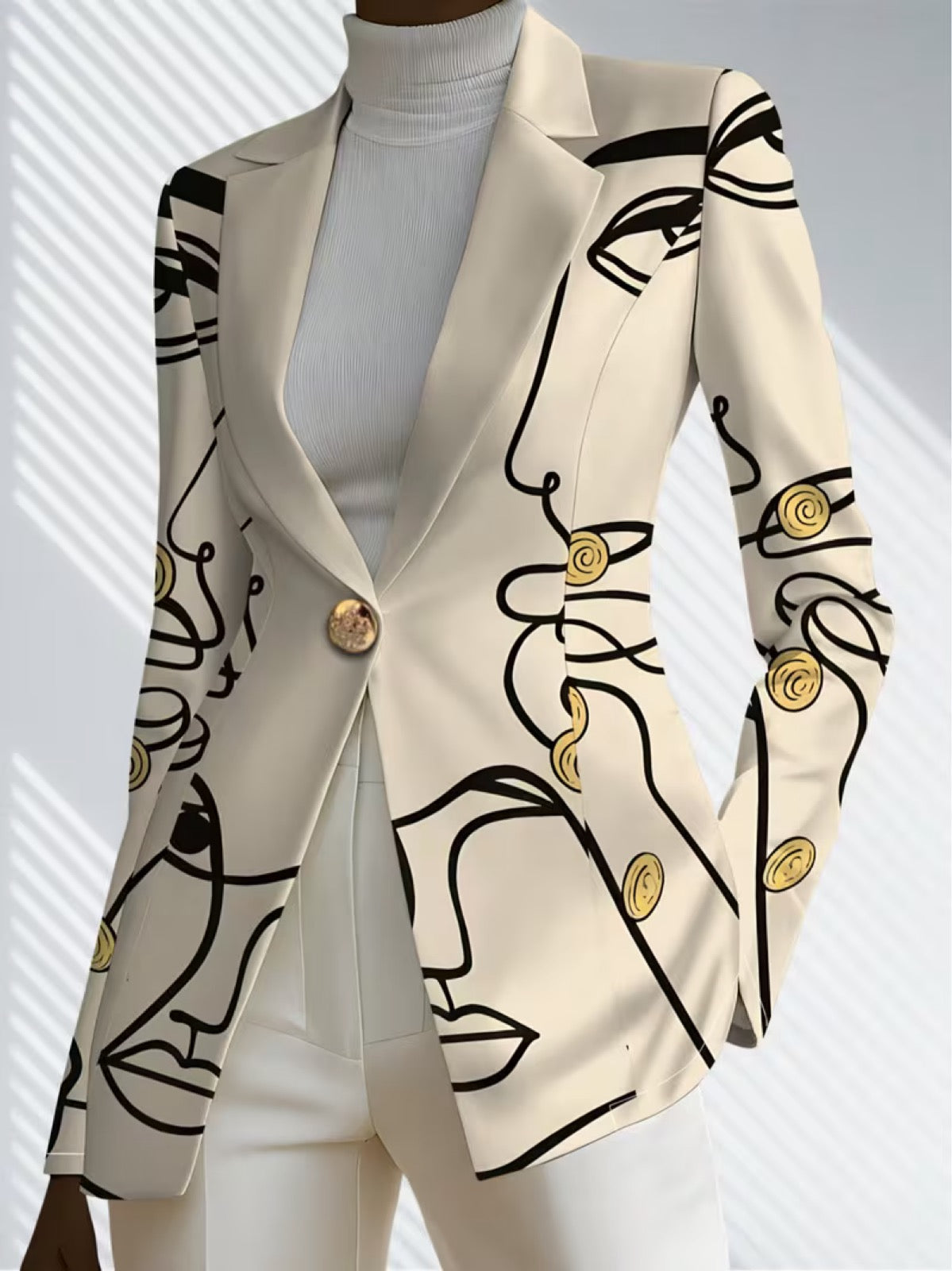 ELIZA & MAREN | IVORY LINE ART BLAZER FOR WOMEN