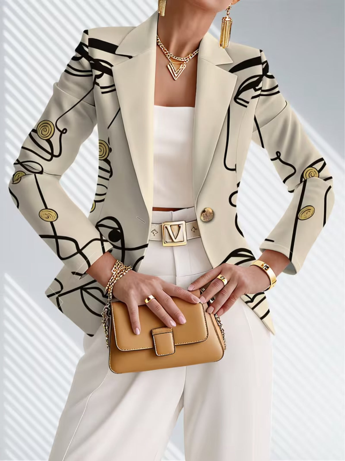 ELIZA & MAREN | IVORY LINE ART BLAZER FOR WOMEN