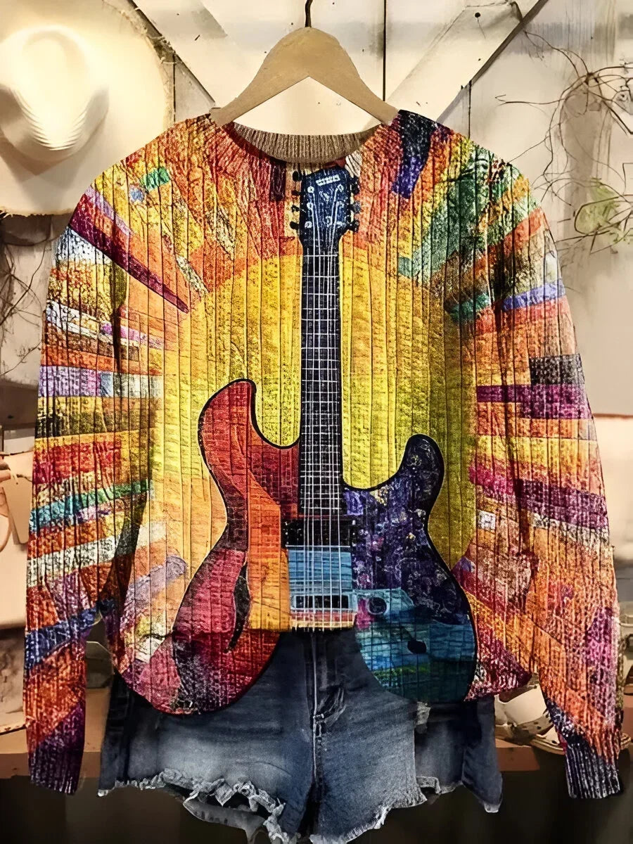 ELIZA & MAREN | BOHEMIAN GUITAR PRINT SWEATSHIRT FOR WOMEN