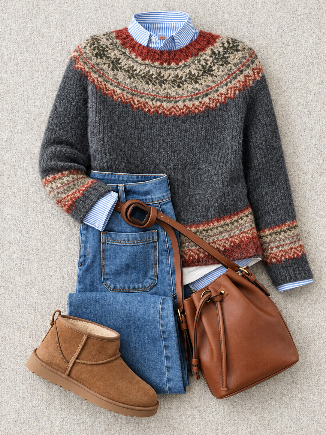 ELIZA & MAREN | NORDIC JACQUARD YOKE SWEATER FOR WOMEN