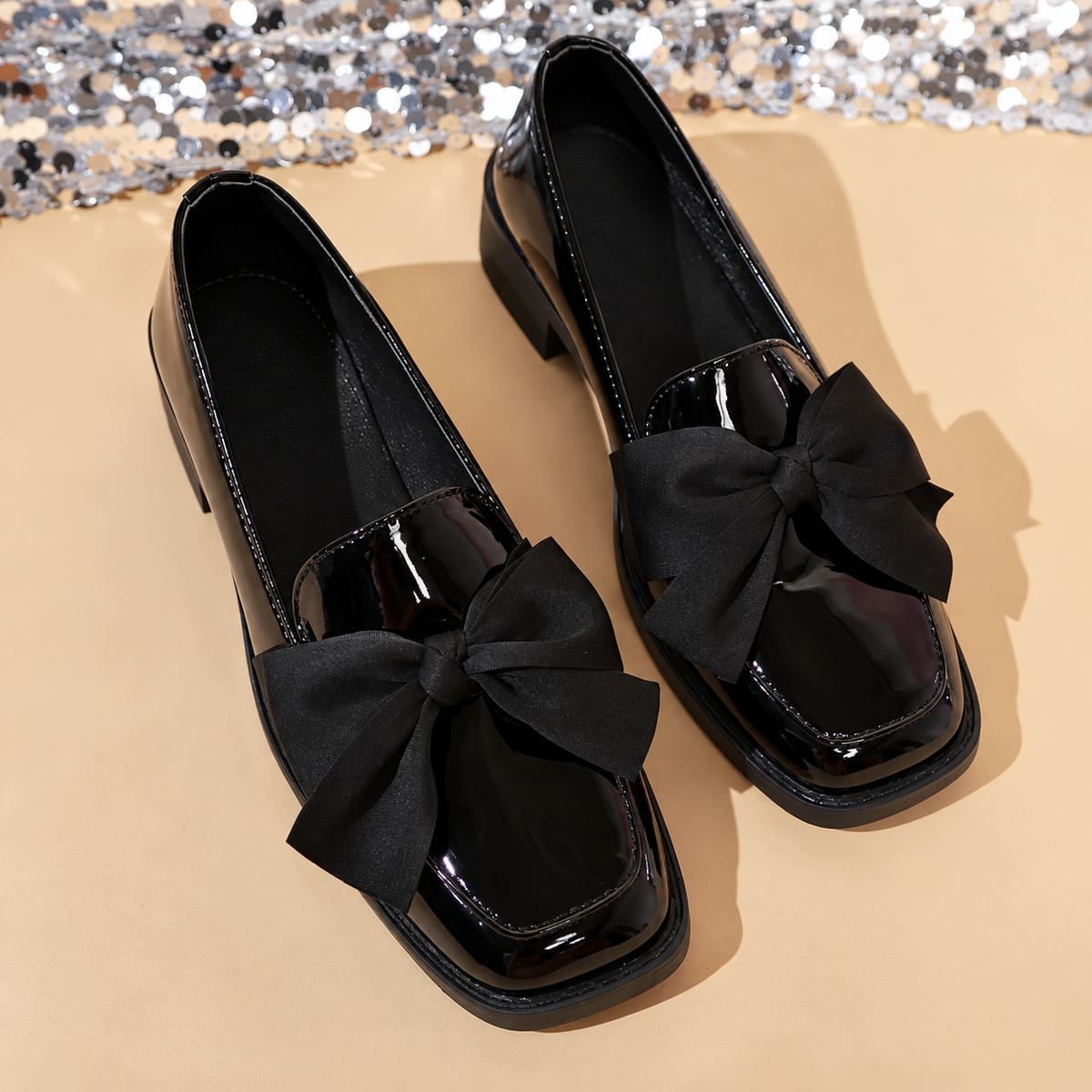 ELIZA & MAREN | BOW BLOCK HEEL LOAFERS FOR WOMEN