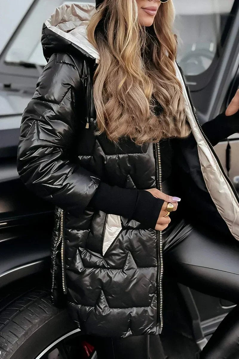 ELIZA & MAREN | HOODED LONGLINE PUFFER JACKET FOR WOMEN