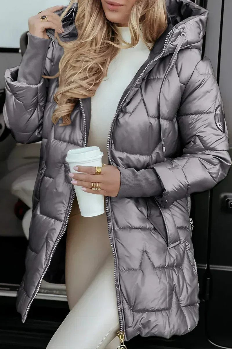 ELIZA & MAREN | HOODED LONGLINE PUFFER JACKET FOR WOMEN