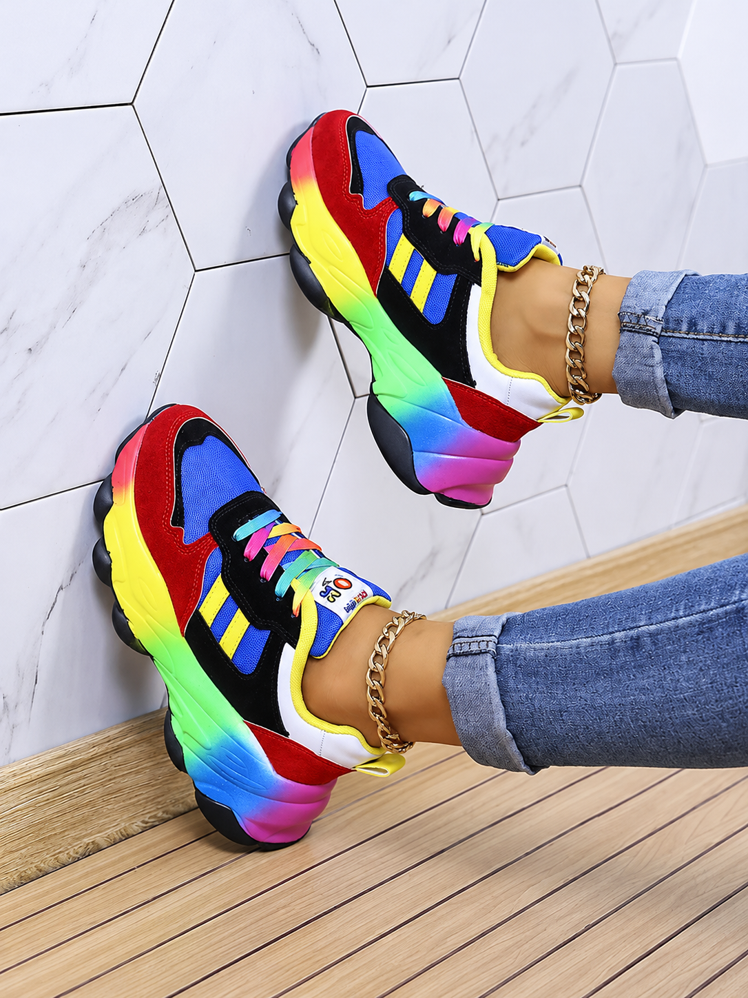 ELIZA & MAREN | RAINBOW ACCENT SNEAKERS FOR WOMEN