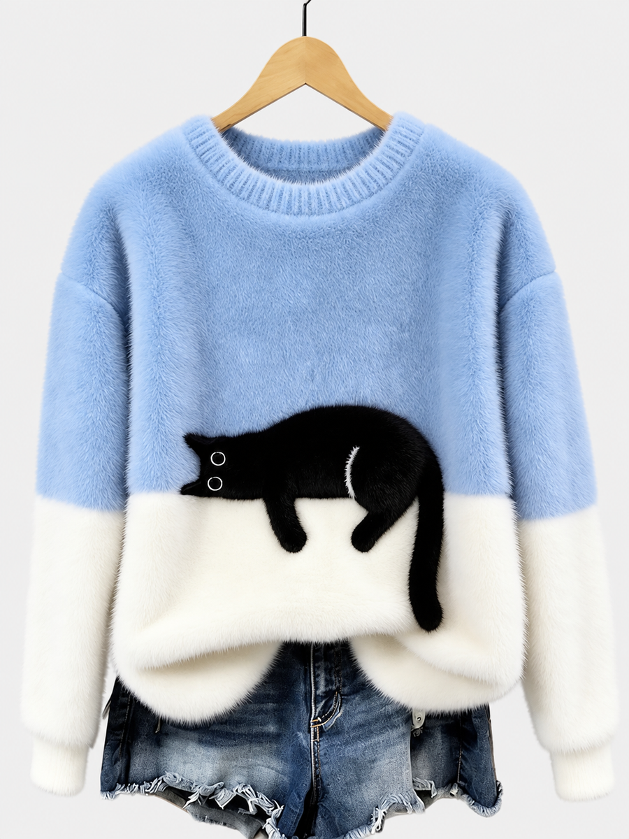 ELIZA & MAREN | OVERSIZED CAT PRINT SWEATER FOR WOMEN