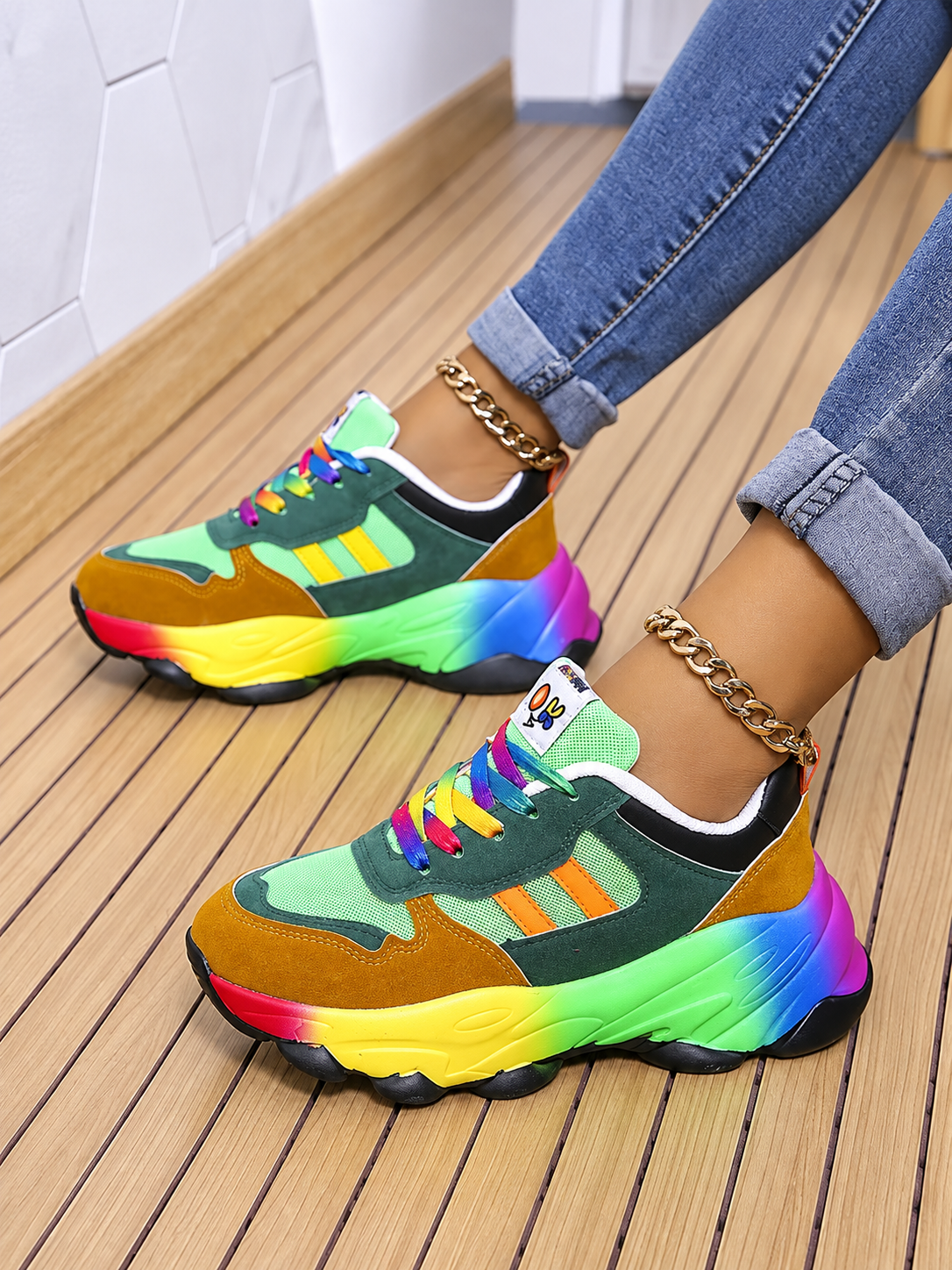 ELIZA & MAREN | RAINBOW ACCENT SNEAKERS FOR WOMEN