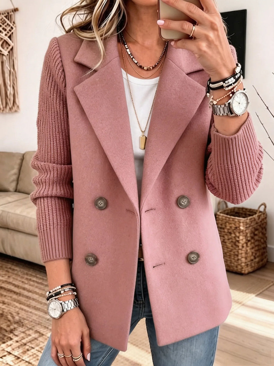 ELIZA & MAREN | PINK RIBBED SLEEVE BLAZER FOR WOMEN