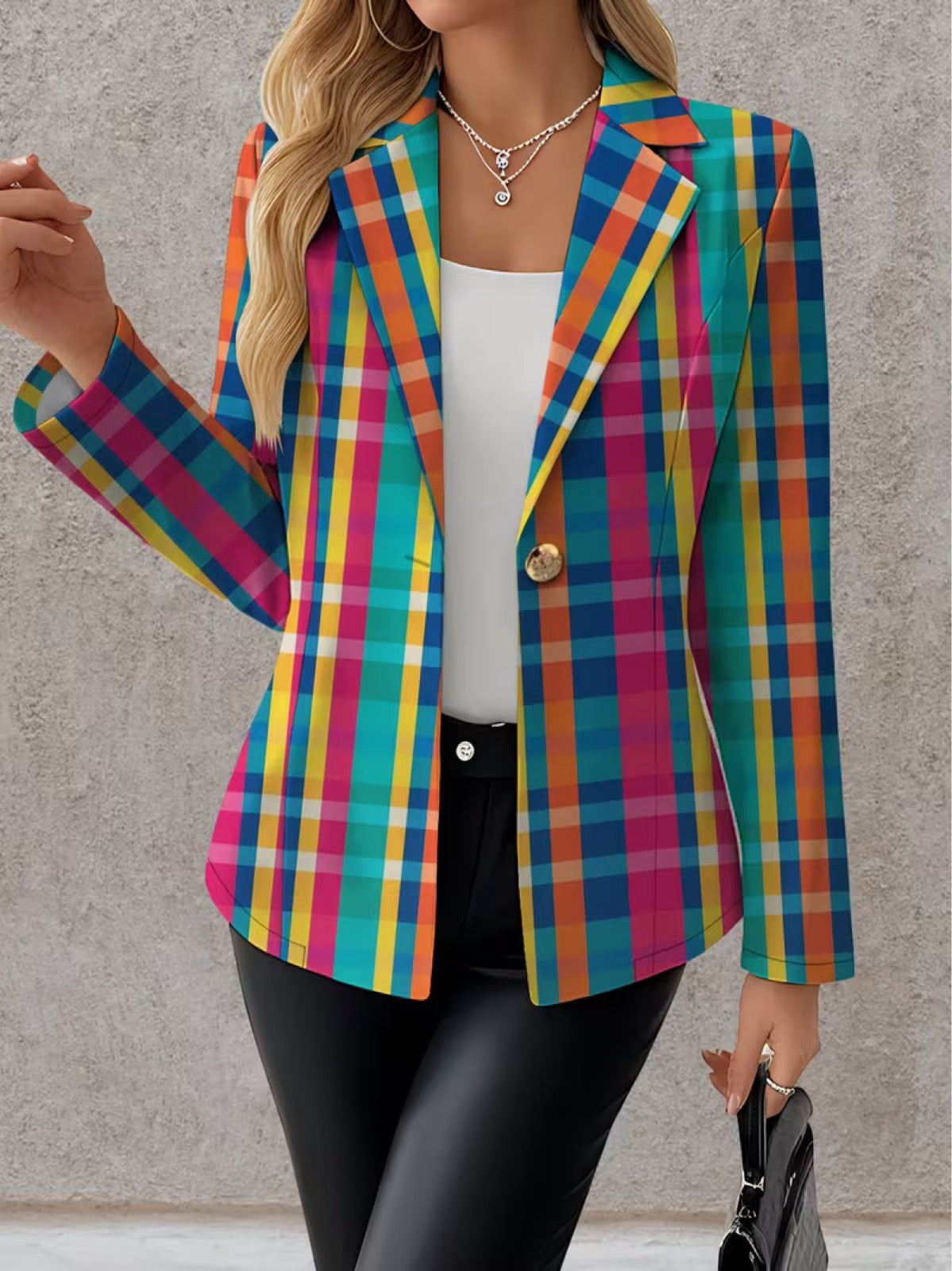 ELIZA & MAREN | RAINBOW PLAID BLAZER FOR WOMEN