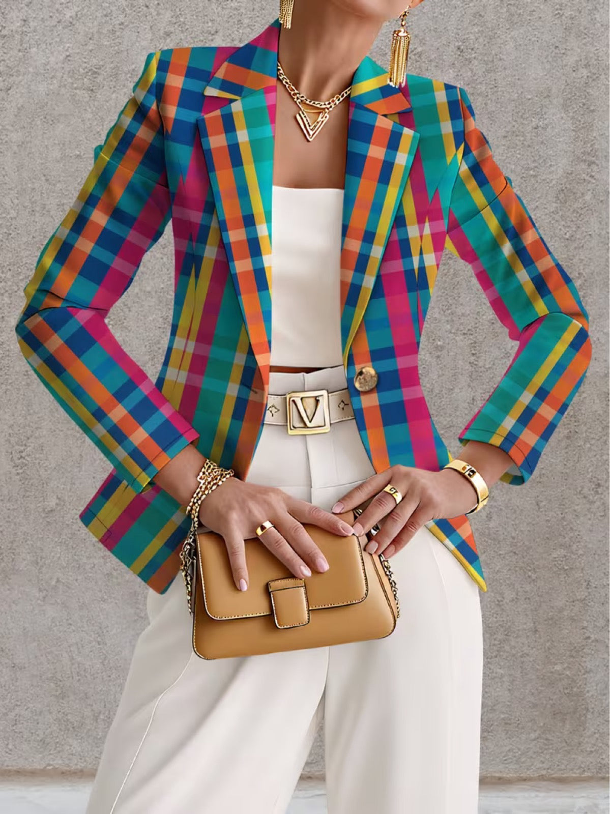 ELIZA & MAREN | RAINBOW PLAID BLAZER FOR WOMEN