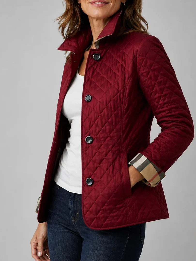ELIZA & MAREN | RED DIAMOND QUILTED JACKET FOR WOMEN
