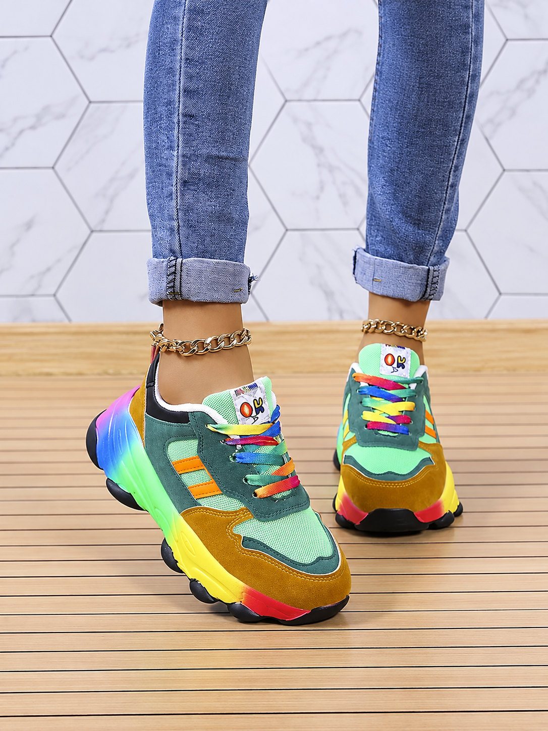 ELIZA & MAREN | RAINBOW ACCENT SNEAKERS FOR WOMEN