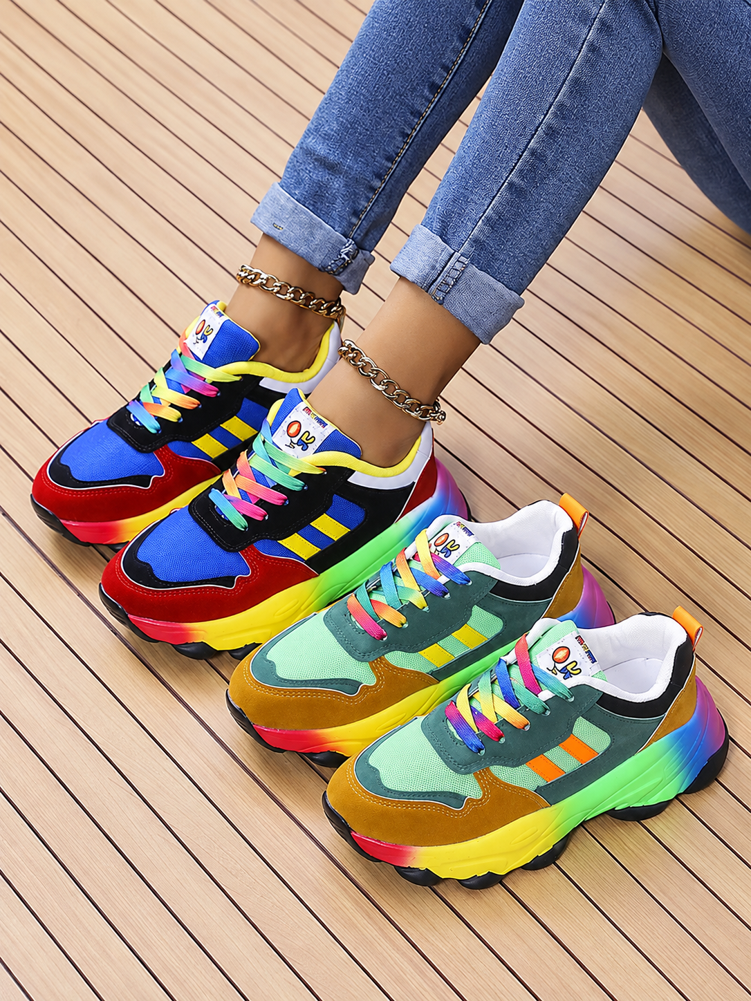 ELIZA & MAREN | RAINBOW ACCENT SNEAKERS FOR WOMEN