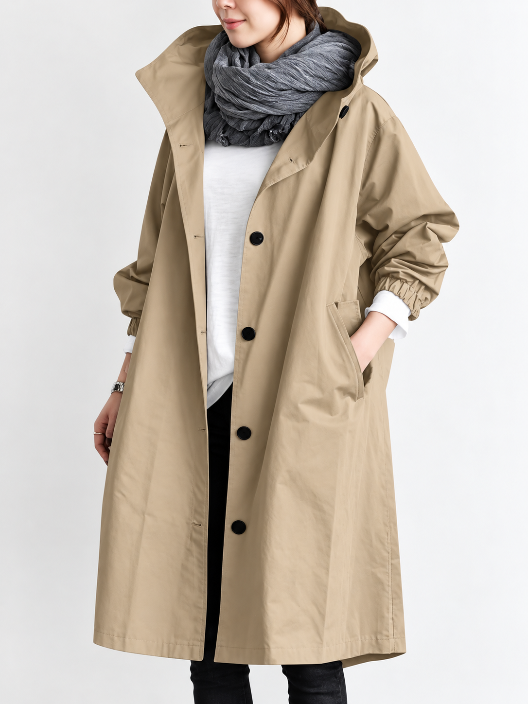ELIZA & MAREN | LONG HOODED TRENCH COAT FOR WOMEN