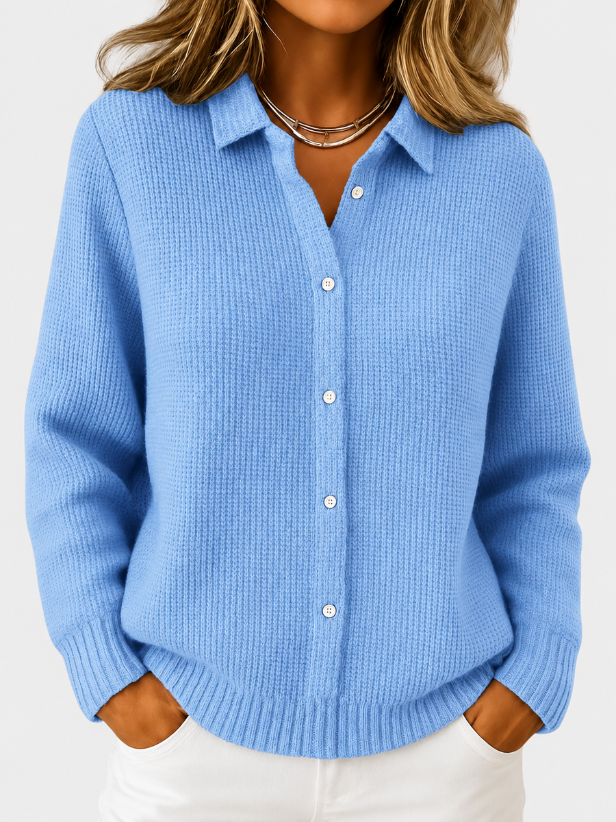 ELIZA & MAREN | COLLARED BUTTON KNIT CARDIGAN FOR WOMEN
