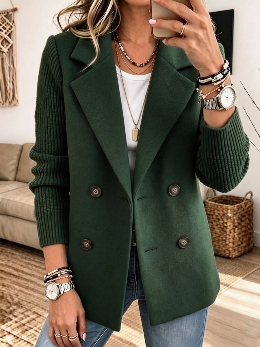 ELIZA & MAREN | GREEN RIBBED SLEEVE BLAZER FOR WOMEN