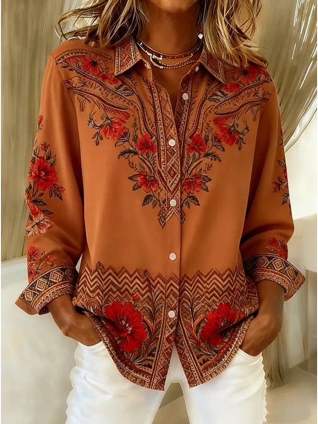 ELIZA & MAREN | TERRACOTTA FLORAL BLOUSE FOR WOMEN