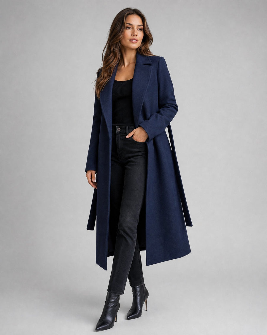 ELIZA & MAREN | BELTED LONG LAPEL COAT FOR WOMEN