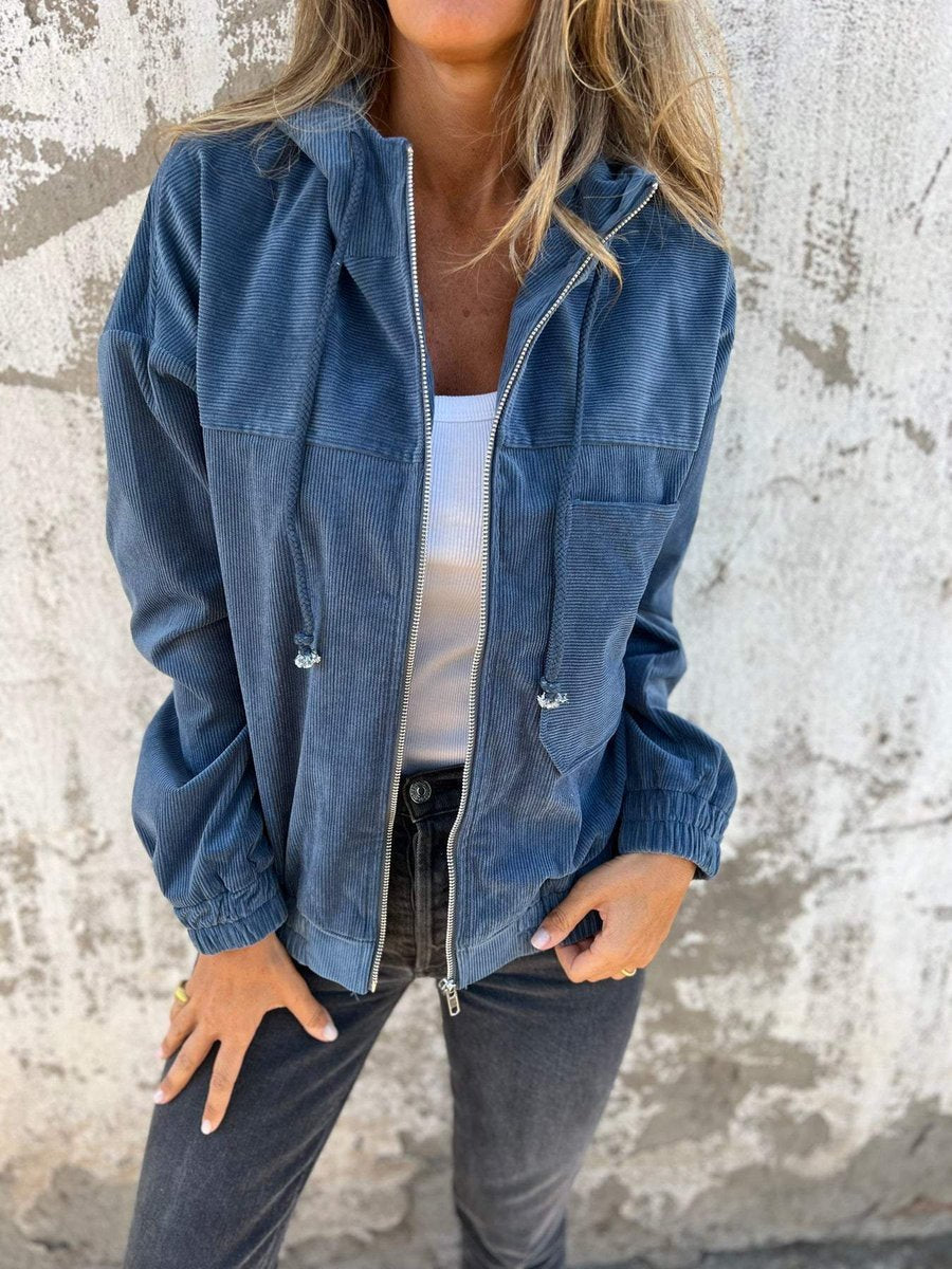 ELIZA & MAREN | RIBBED HOODED ZIP JACKET FOR WOMEN