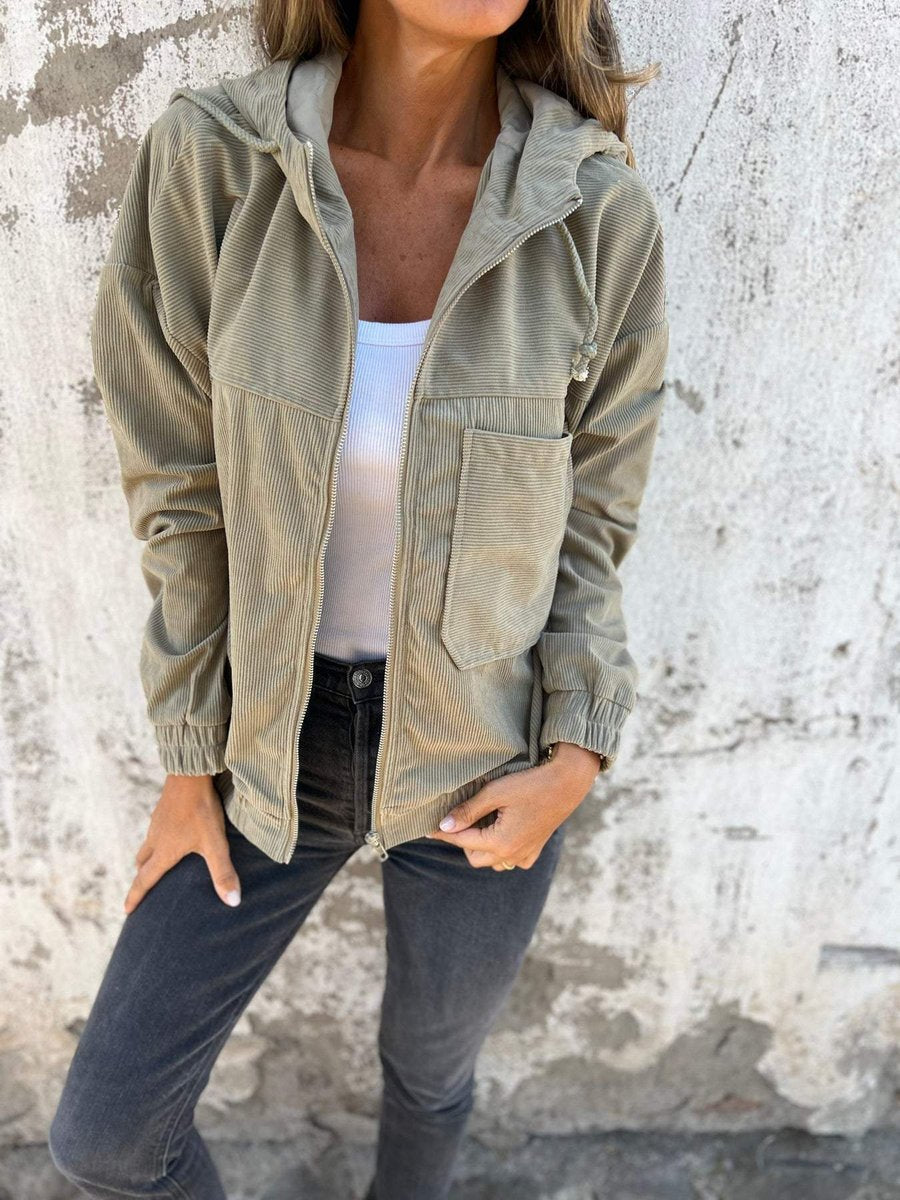 ELIZA & MAREN | RIBBED HOODED ZIP JACKET FOR WOMEN