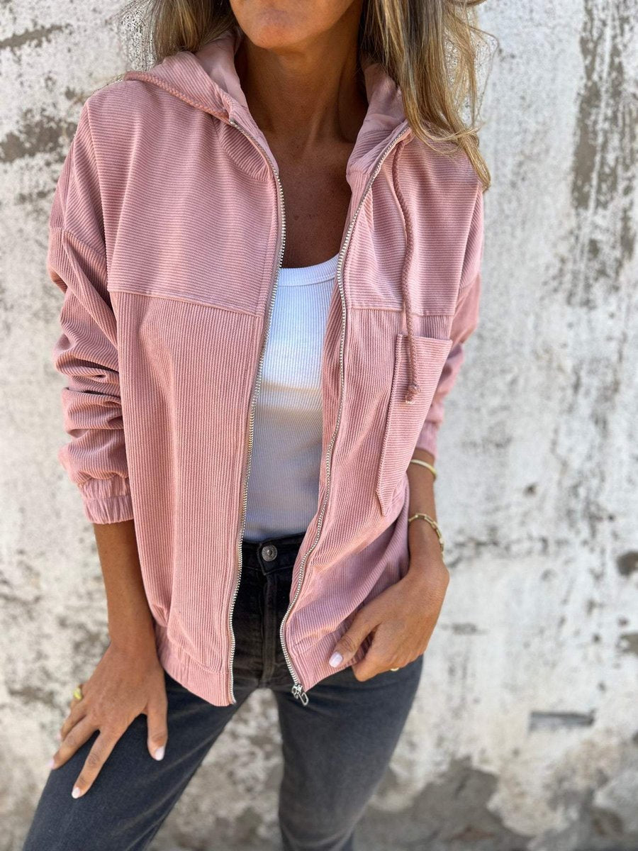ELIZA & MAREN | RIBBED HOODED ZIP JACKET FOR WOMEN