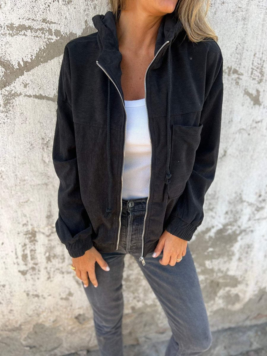 ELIZA & MAREN | RIBBED HOODED ZIP JACKET FOR WOMEN