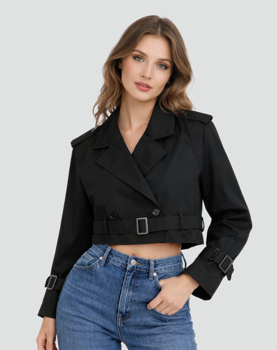 ELIZA & MAREN | CROPPED BELTED TRENCH COAT FOR WOMEN