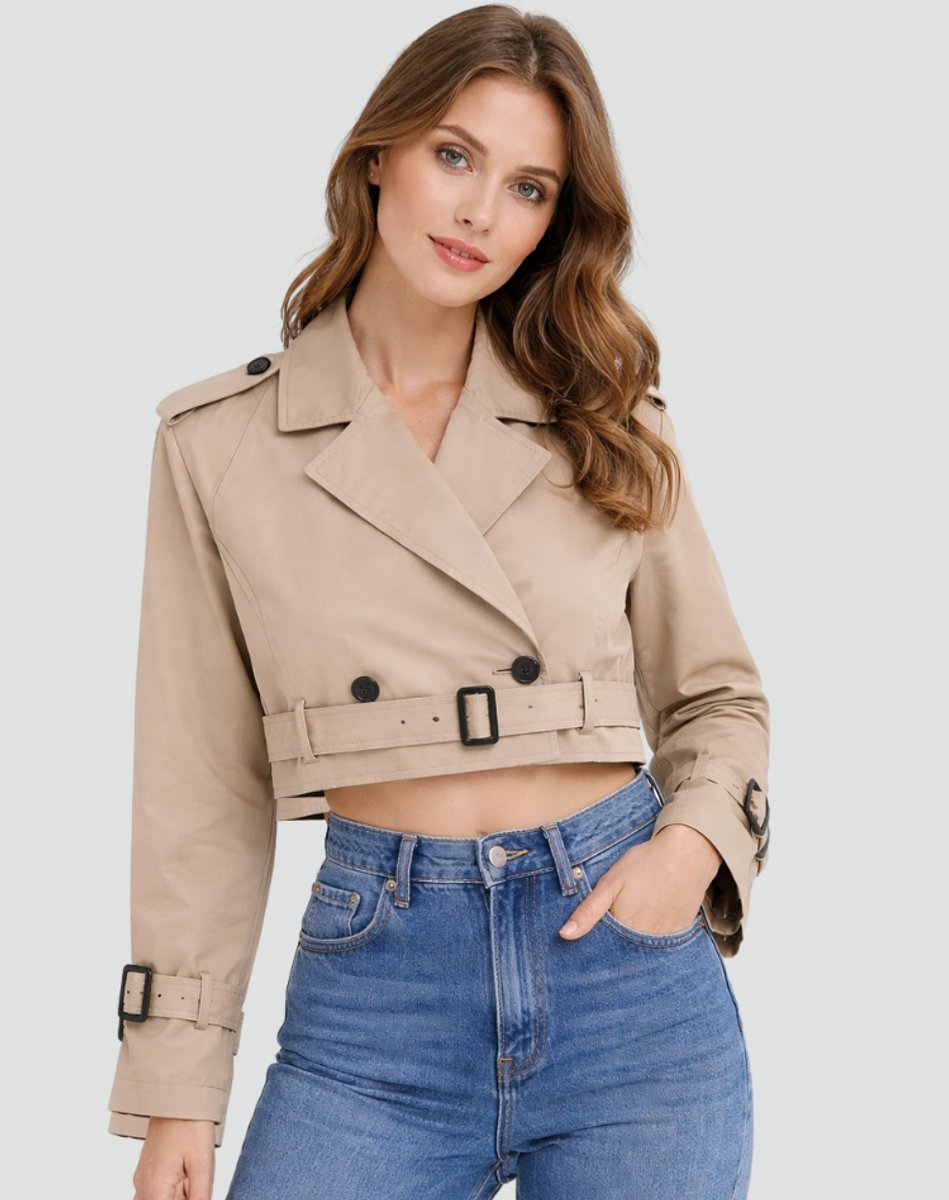 ELIZA & MAREN | CROPPED BELTED TRENCH COAT FOR WOMEN