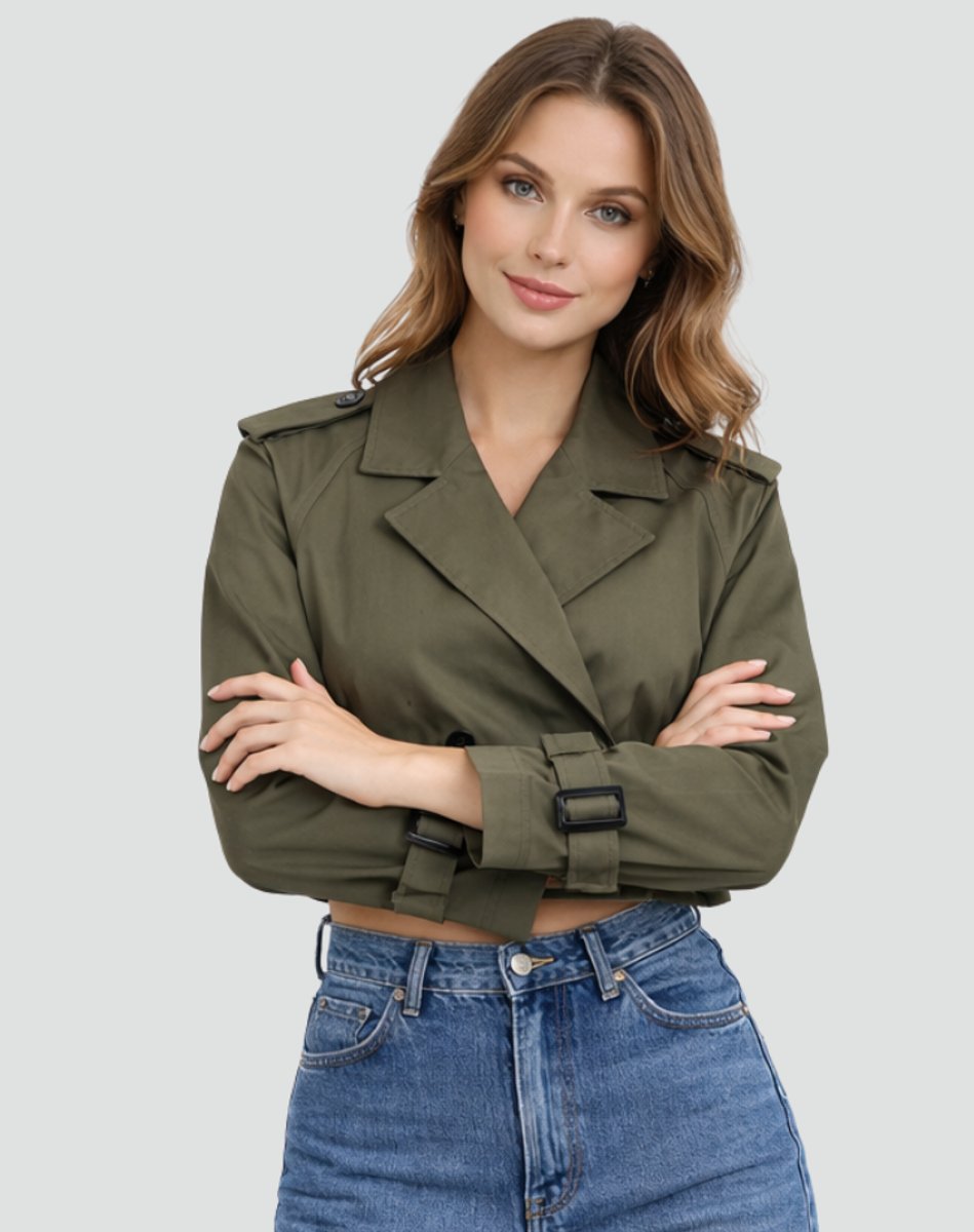 ELIZA & MAREN | CROPPED BELTED TRENCH COAT FOR WOMEN