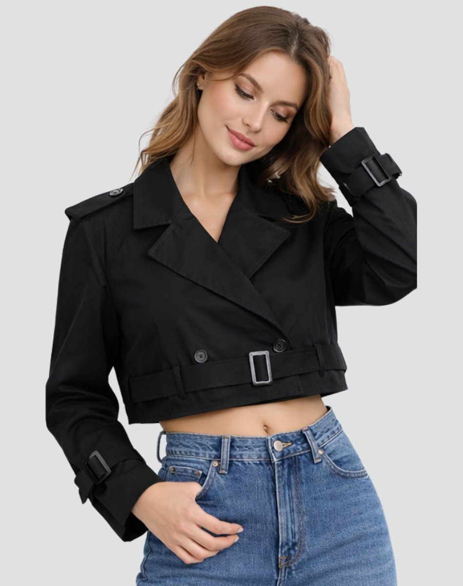 ELIZA & MAREN | CROPPED BELTED TRENCH COAT FOR WOMEN