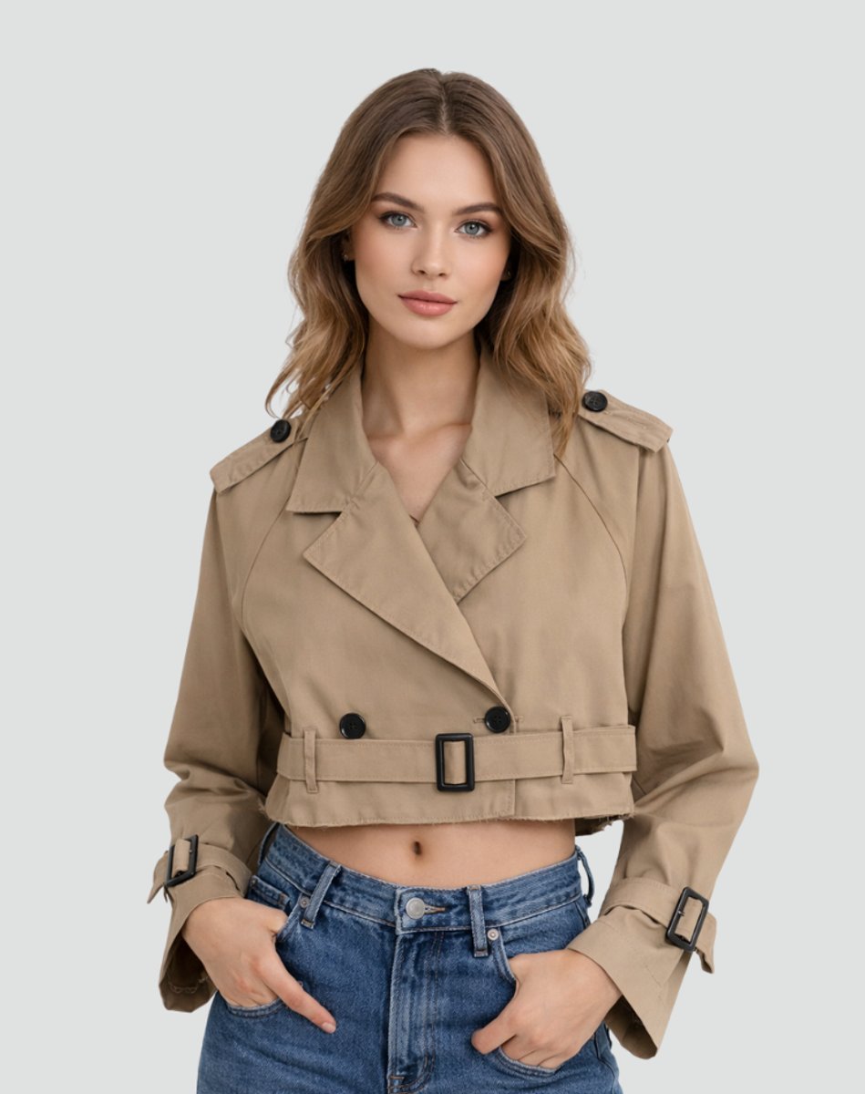ELIZA & MAREN | CROPPED BELTED TRENCH COAT FOR WOMEN