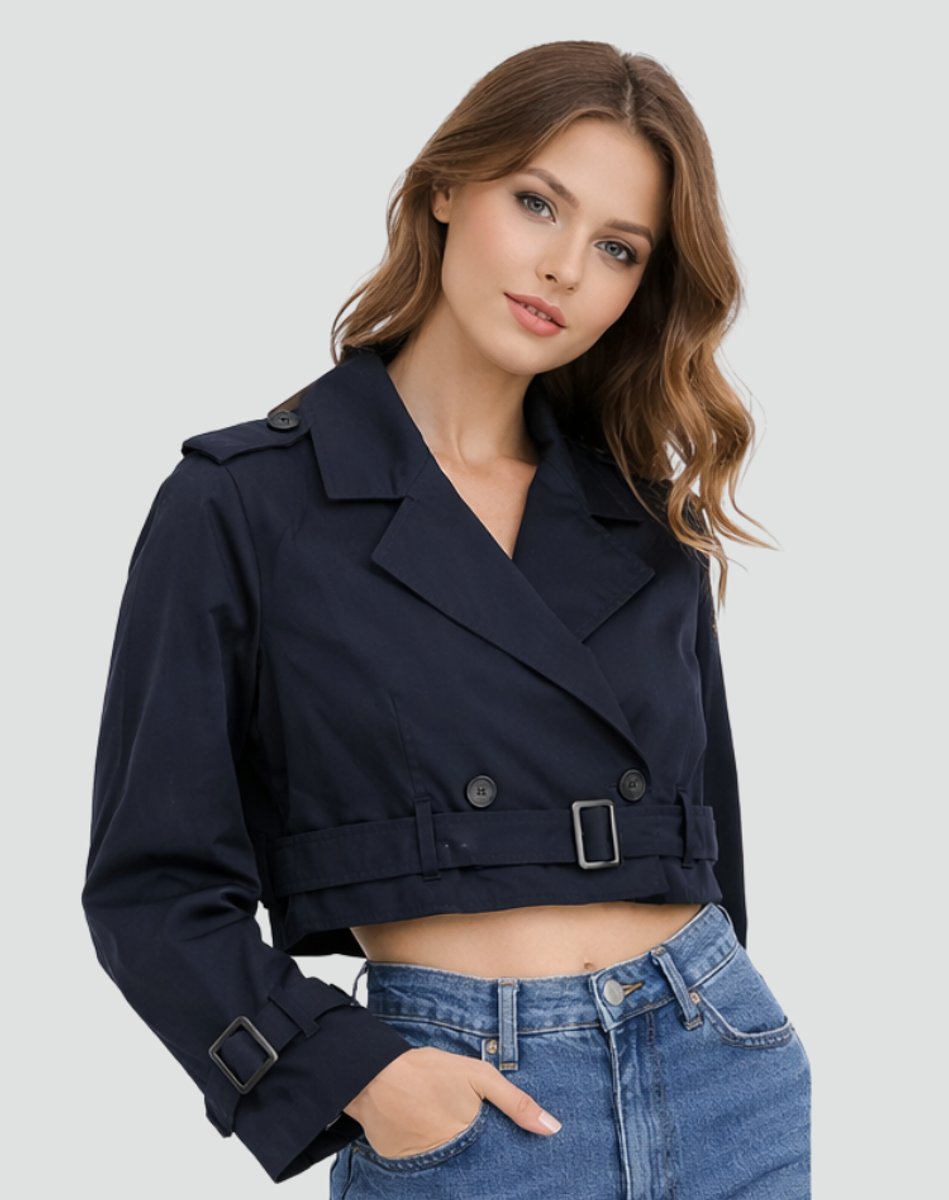 ELIZA & MAREN | CROPPED BELTED TRENCH COAT FOR WOMEN