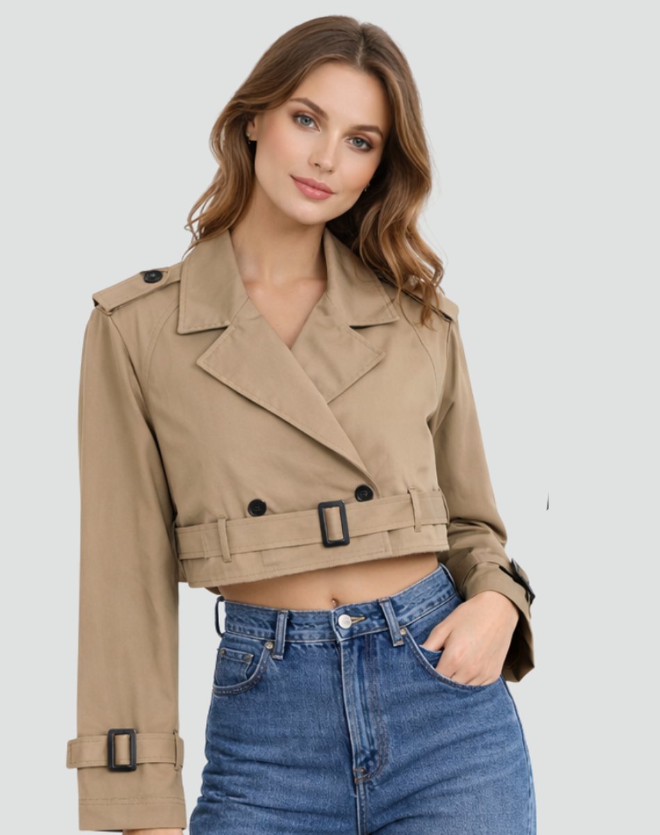 ELIZA & MAREN | CROPPED BELTED TRENCH COAT FOR WOMEN