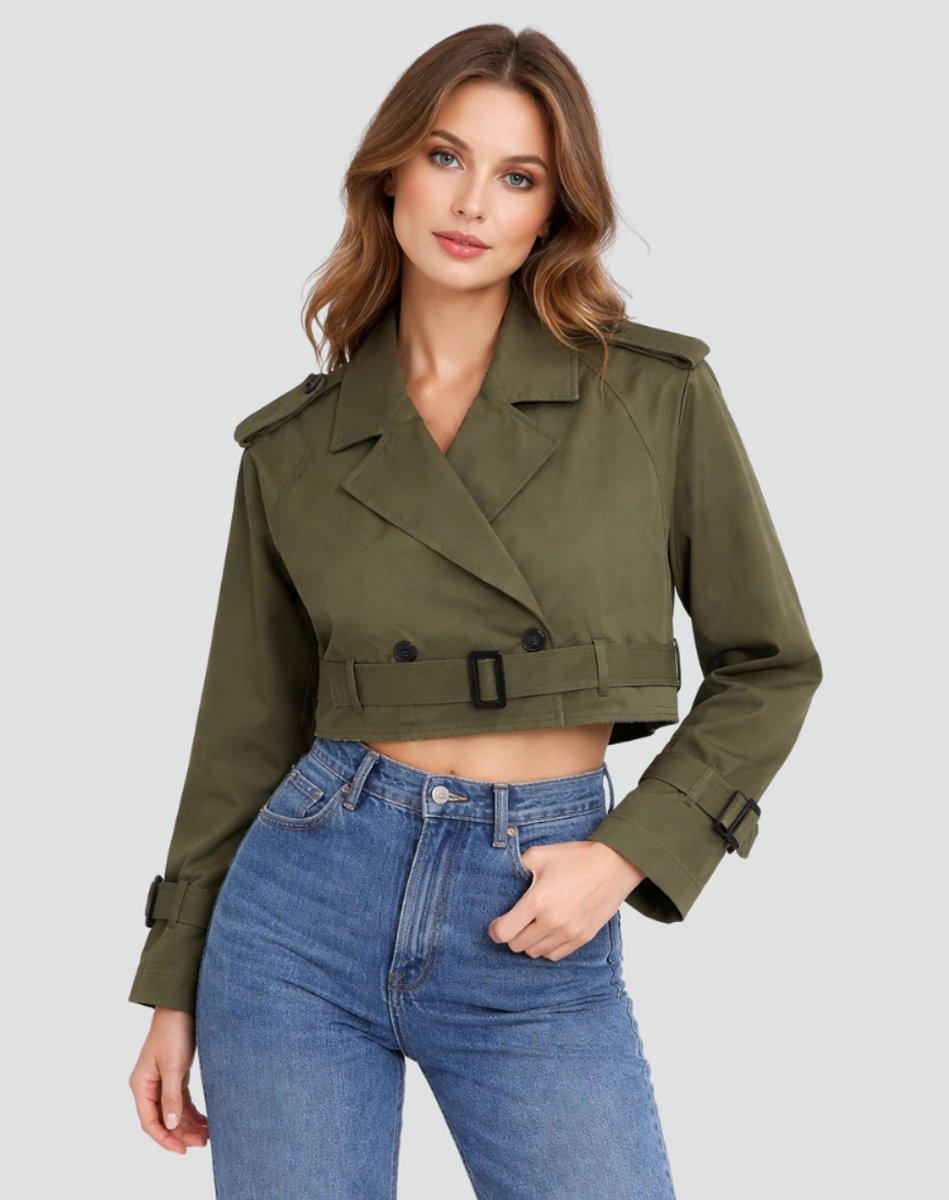 ELIZA & MAREN | CROPPED BELTED TRENCH COAT FOR WOMEN