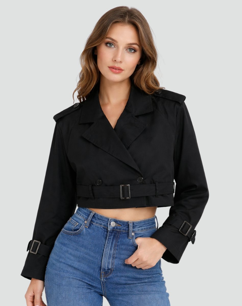 ELIZA & MAREN | CROPPED BELTED TRENCH COAT FOR WOMEN