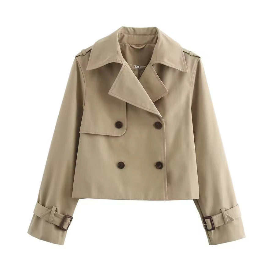 ELIZA & MAREN | CROPPED BUTTON TRENCH COAT FOR WOMEN