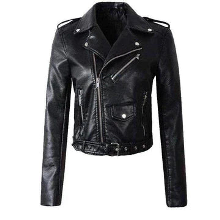 ELIZA & MAREN | CROPPED BELTED MOTO JACKET FOR WOMEN